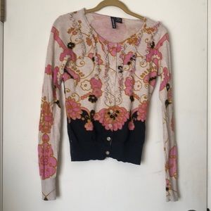 Anthropologie Charlotte Romaric ruffle trim floral cardigan